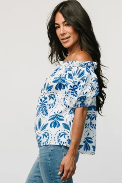 Baltic Born Santorini Off Shoulder Top | White + Blue