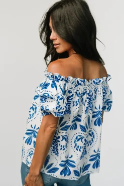 Baltic Born Santorini Off Shoulder Top | White + Blue