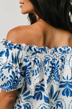 Baltic Born Santorini Off Shoulder Top | White + Blue