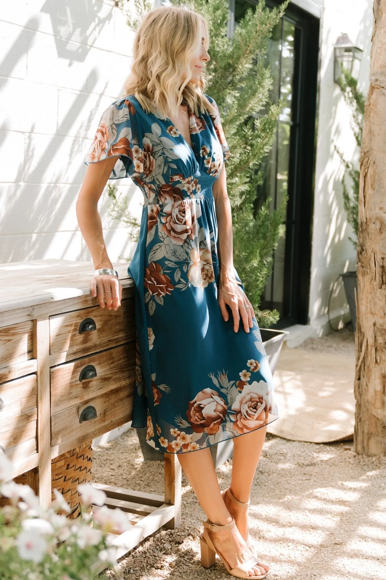 Baltic Born Sarah Smocked Midi Dress | Blue Floral