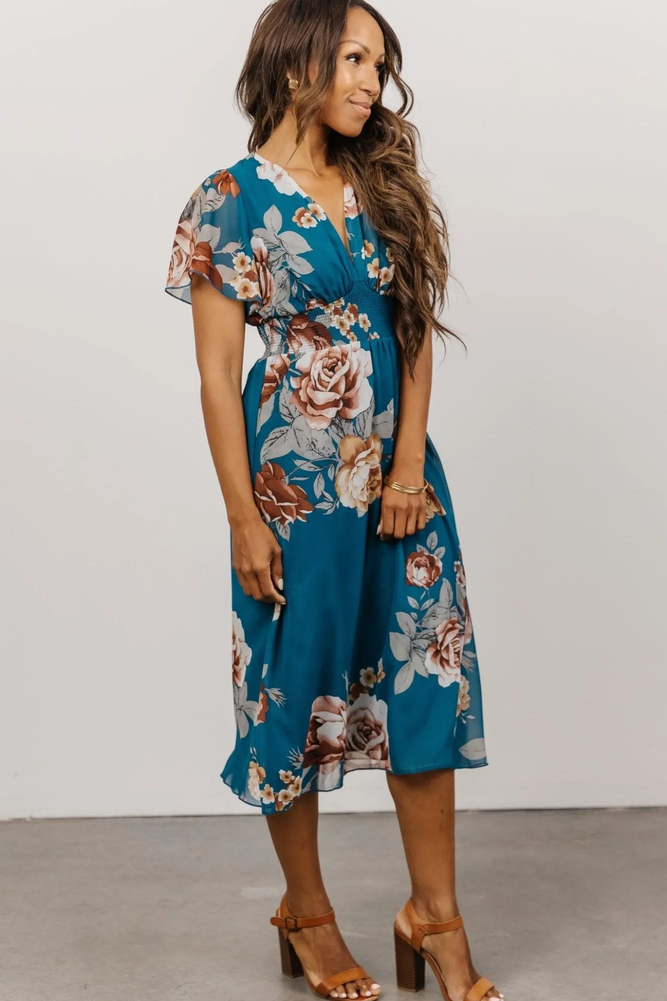 Baltic Born Sarah Smocked Midi Dress | Blue Floral