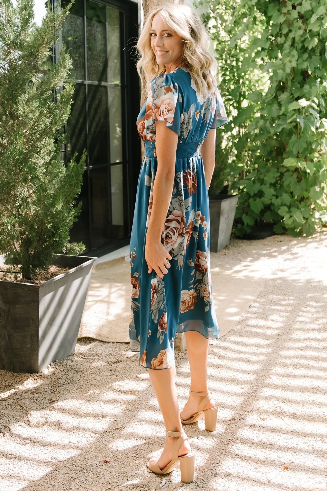 Baltic Born Sarah Smocked Midi Dress | Blue Floral
