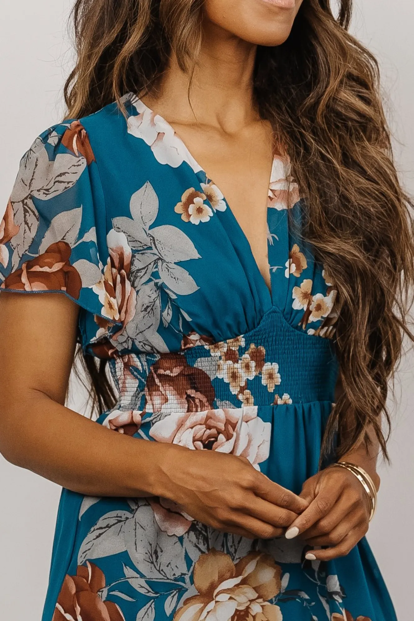 Baltic Born Sarah Smocked Midi Dress | Blue Floral