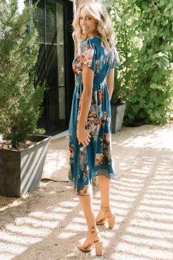 Baltic Born Sarah Smocked Midi Dress | Blue Floral