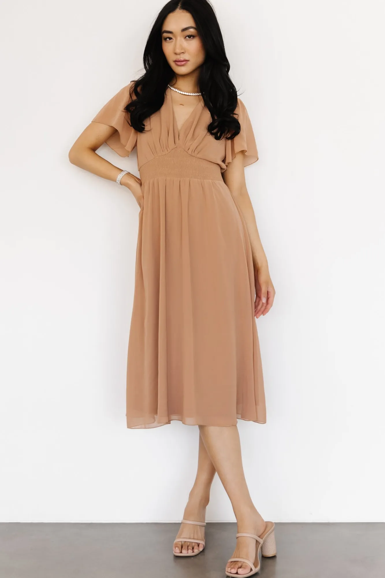 Baltic Born Sarah Smocked Midi Dress | Dusty Camel
