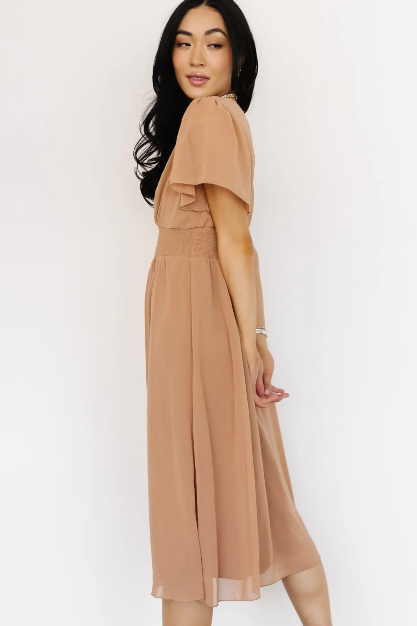Baltic Born Sarah Smocked Midi Dress | Dusty Camel