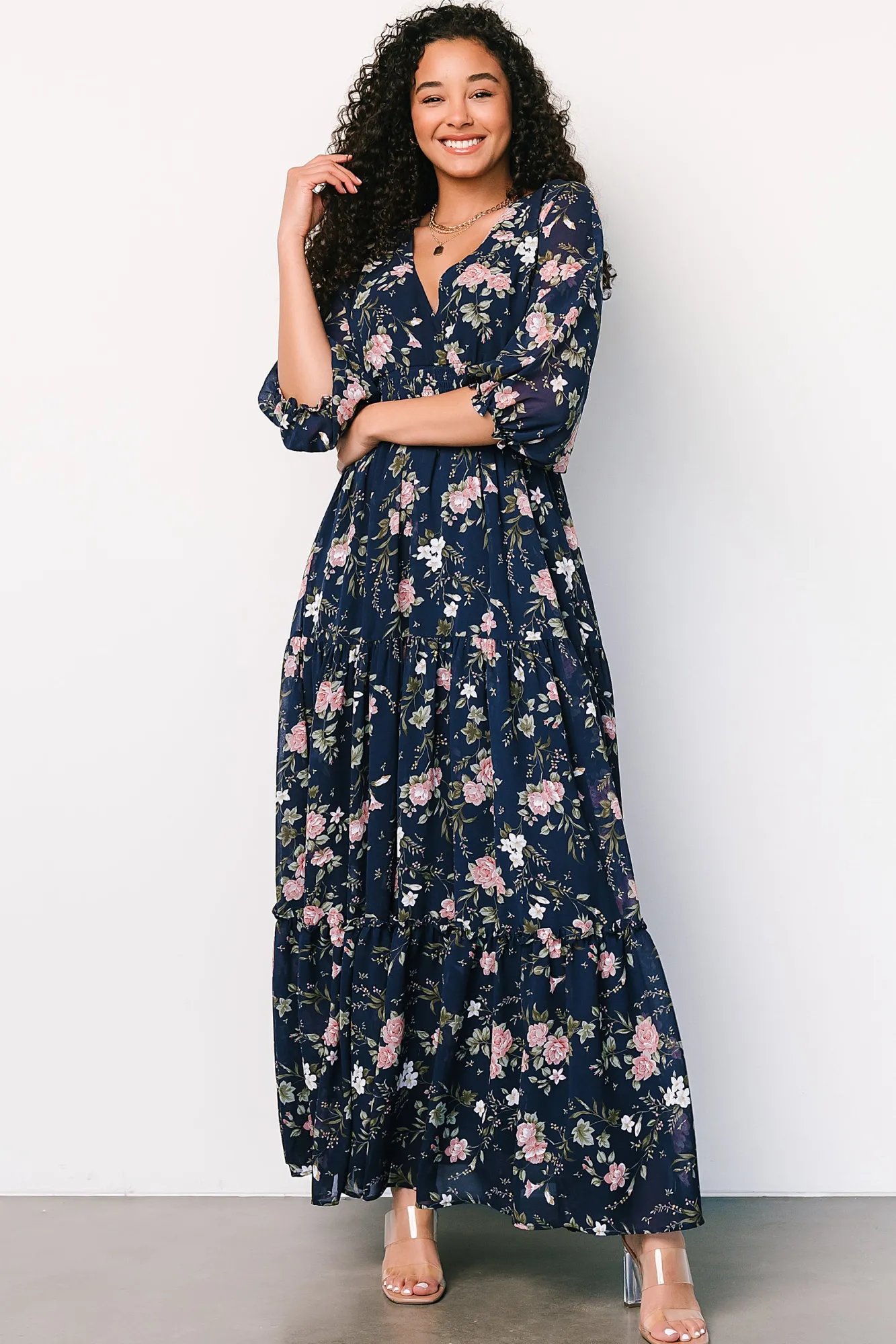 Baltic Born Sawyer Tiered Maxi Dress | Navy + Pink