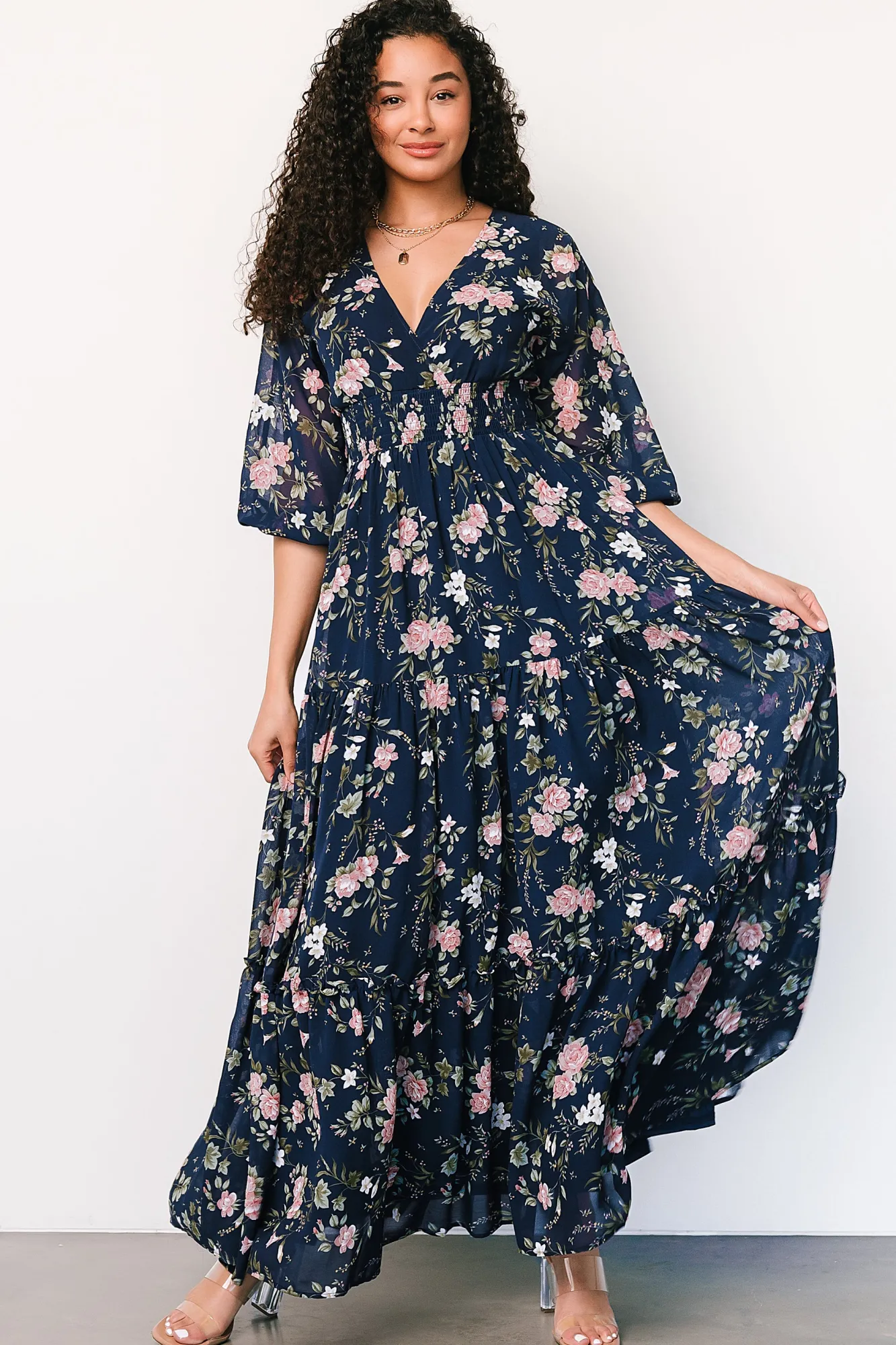 Baltic Born Sawyer Tiered Maxi Dress | Navy + Pink