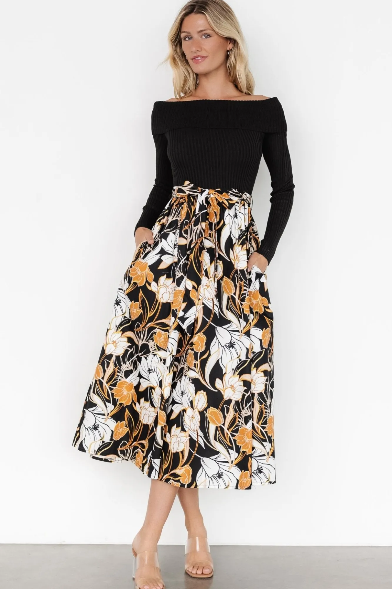 Baltic Born Selma Off Shoulder Dress | Black Multi