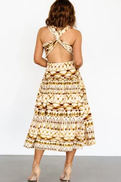 Baltic Born Seraphina Open Back Midi Dress | Tan Multi