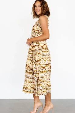 Baltic Born Seraphina Open Back Midi Dress | Tan Multi