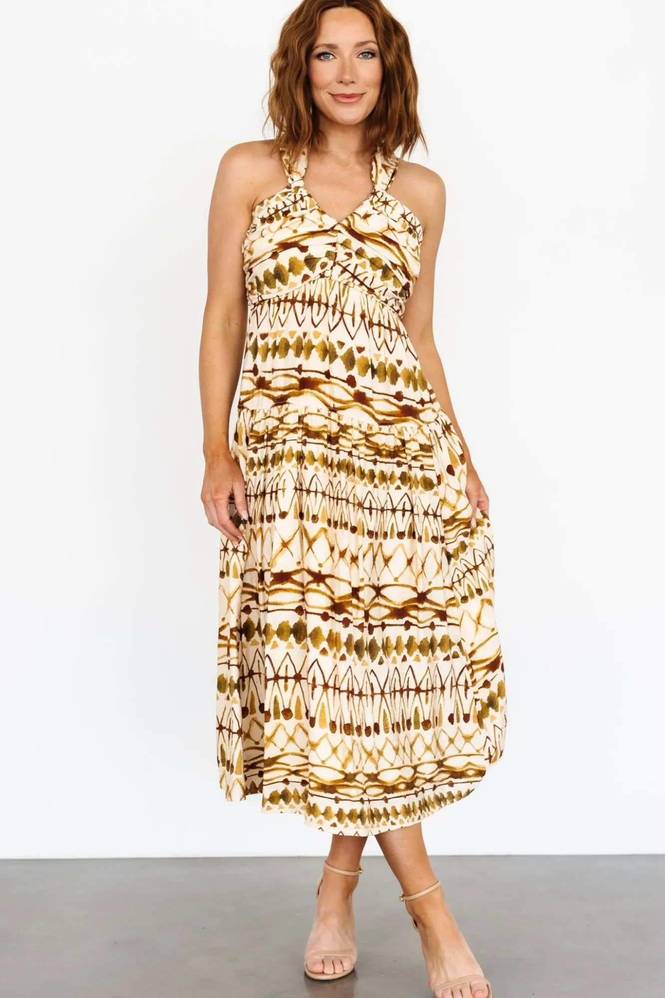 Baltic Born Seraphina Open Back Midi Dress | Tan Multi