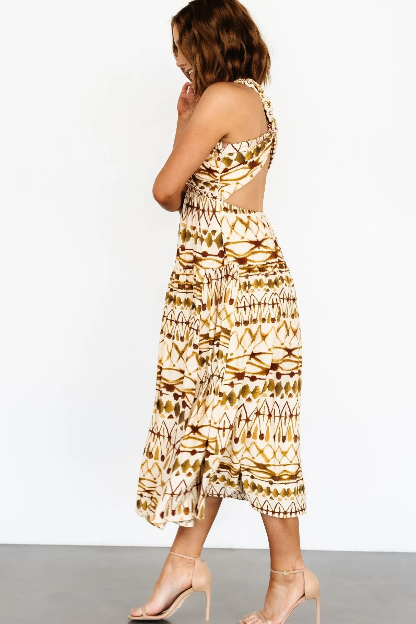 Baltic Born Seraphina Open Back Midi Dress | Tan Multi