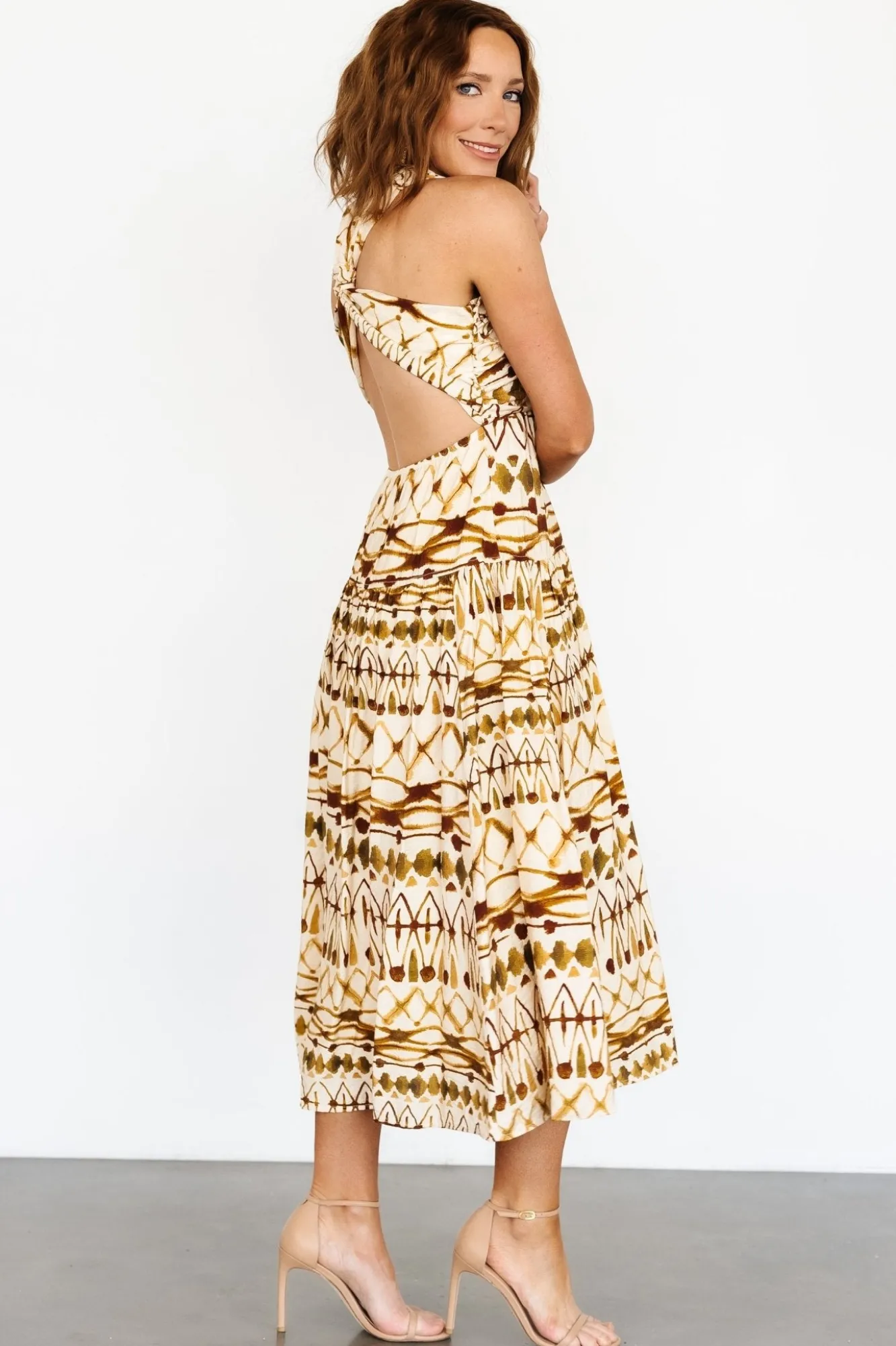 Baltic Born Seraphina Open Back Midi Dress | Tan Multi