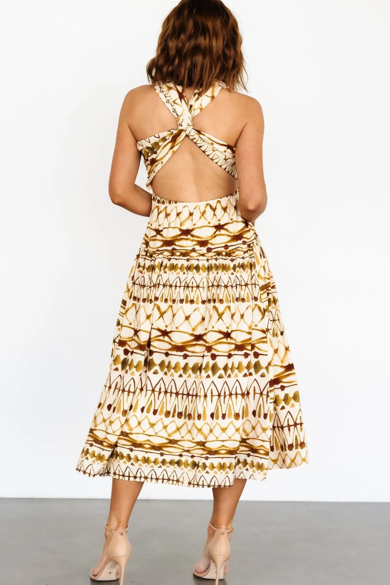 Baltic Born Seraphina Open Back Midi Dress | Tan Multi