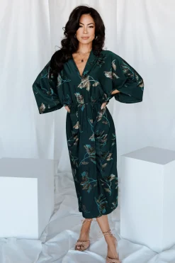 Baltic Born Shaneen Ruched Midi Dress | Jade Floral Shimmer