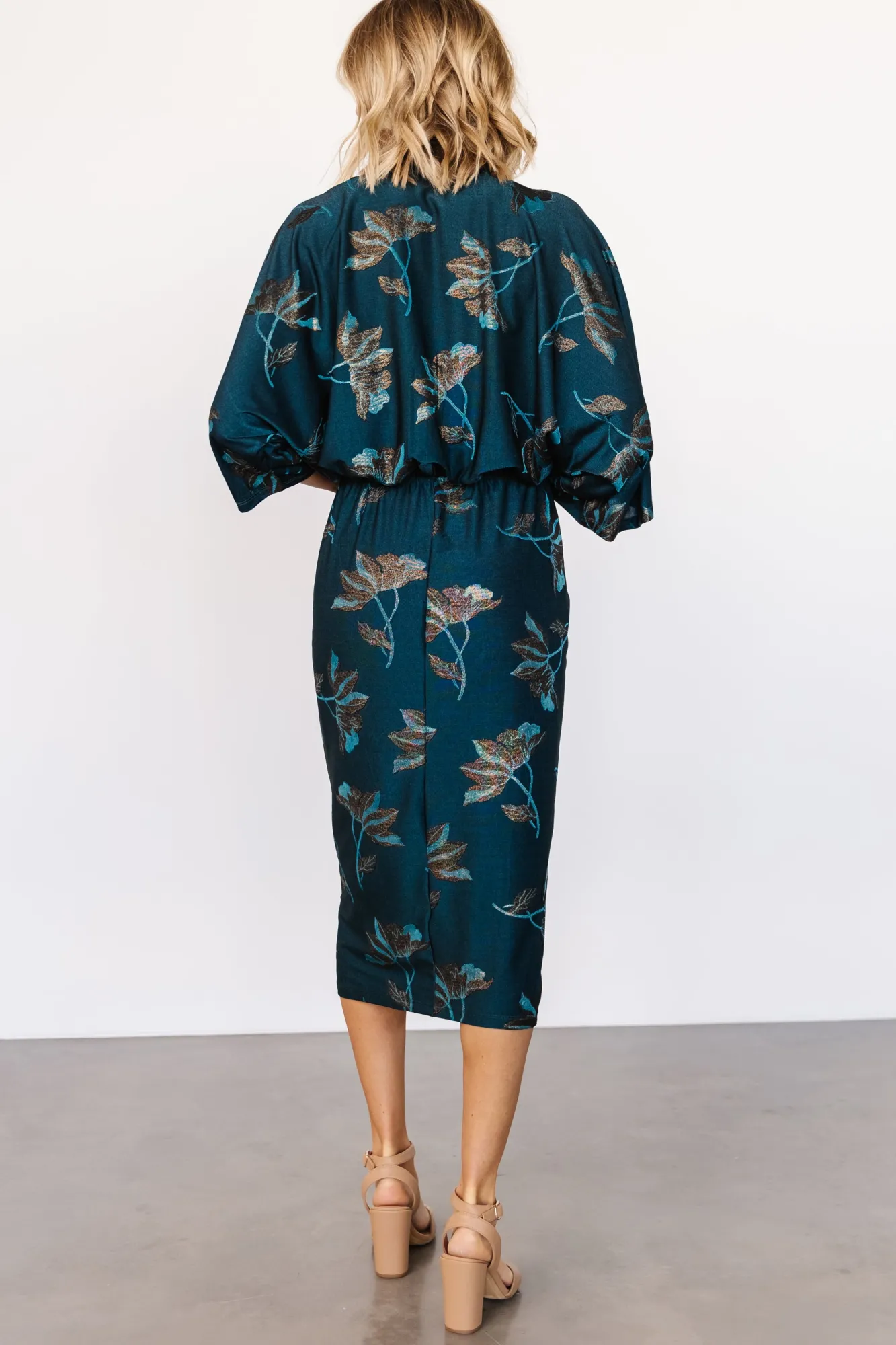 Baltic Born Shaneen Ruched Midi Dress | Jade Floral Shimmer