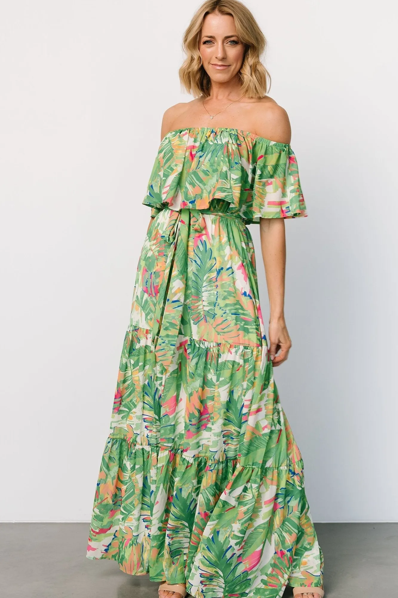 Baltic Born Sonoma Off Shoulder Maxi Dress | Green Multi