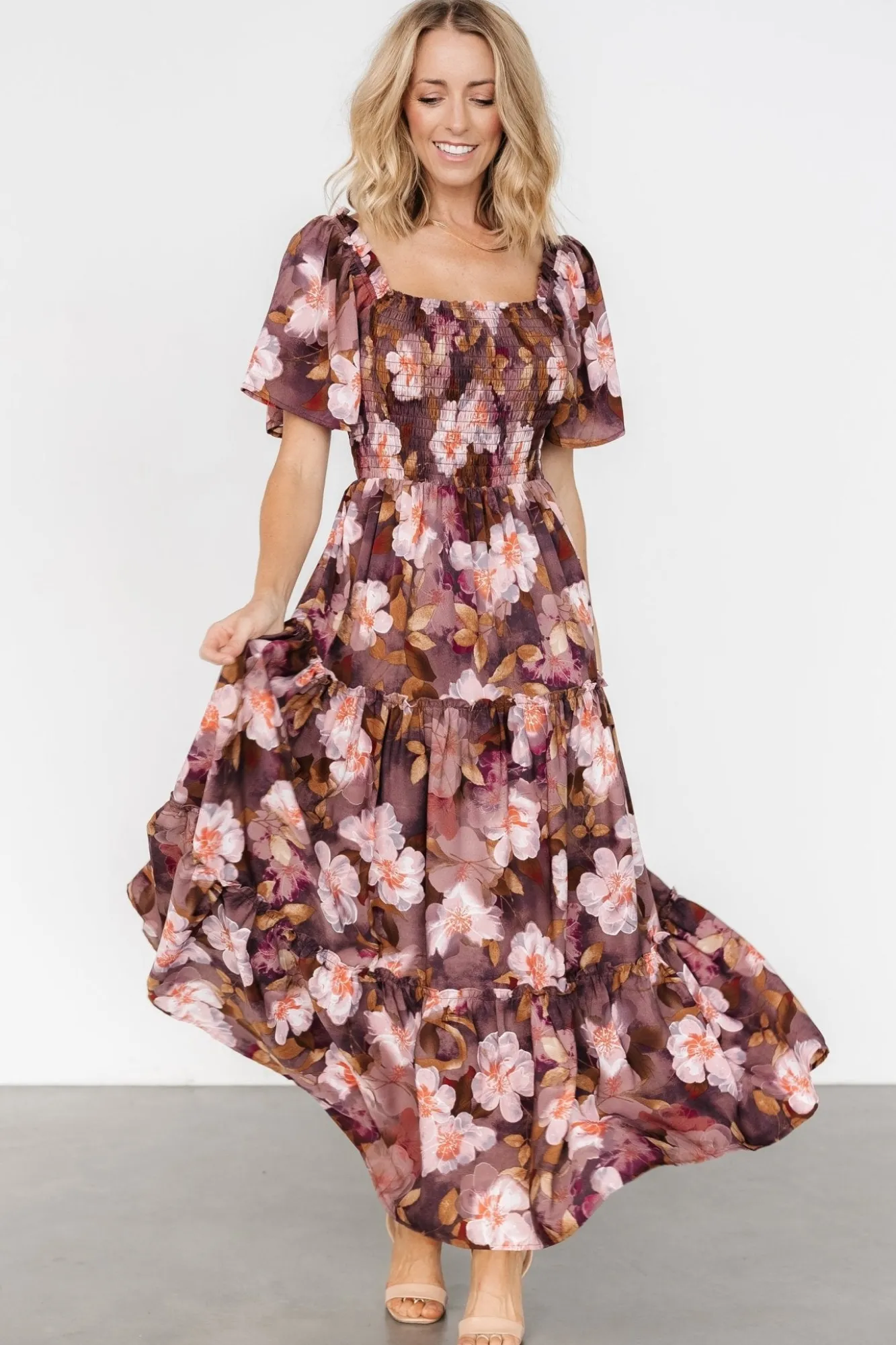 Baltic Born Southampton Smocked Maxi Dress | Brown Floral
