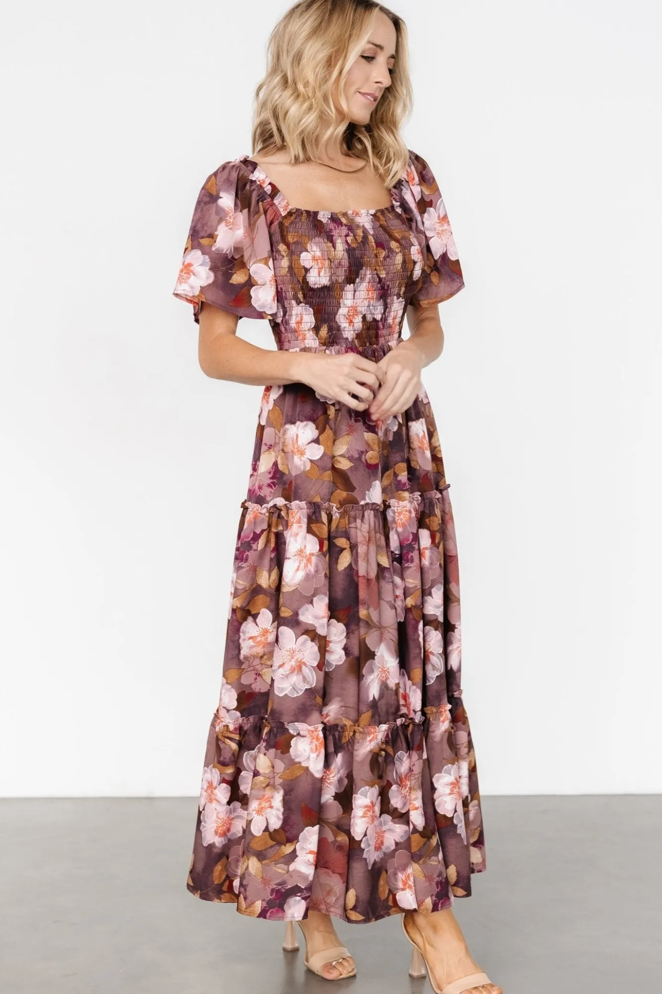 Baltic Born Southampton Smocked Maxi Dress | Brown Floral