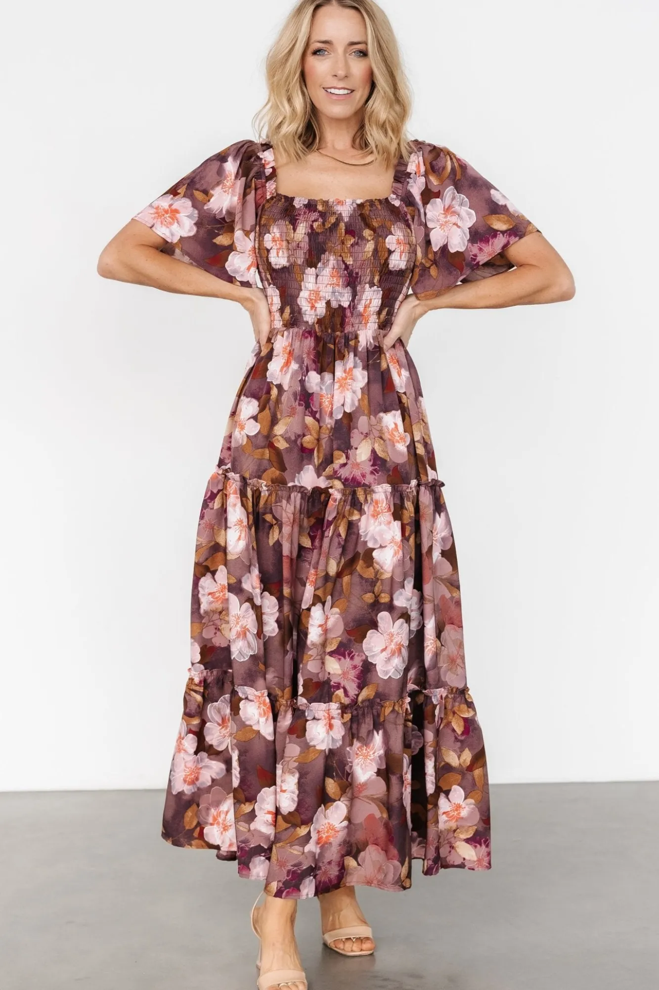 Baltic Born Southampton Smocked Maxi Dress | Brown Floral