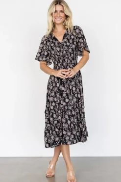 Baltic Born Spell Boho Midi Dress | Black + Taupe Floral