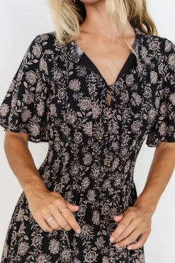 Baltic Born Spell Boho Midi Dress | Black + Taupe Floral