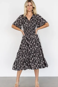 Baltic Born Spell Boho Midi Dress | Black + Taupe Floral