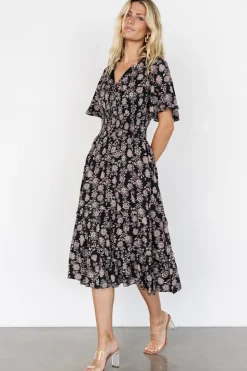 Baltic Born Spell Boho Midi Dress | Black + Taupe Floral
