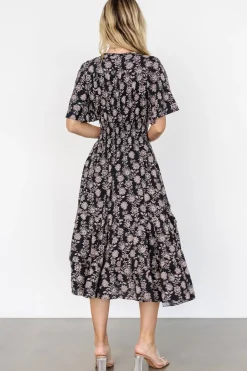 Baltic Born Spell Boho Midi Dress | Black + Taupe Floral