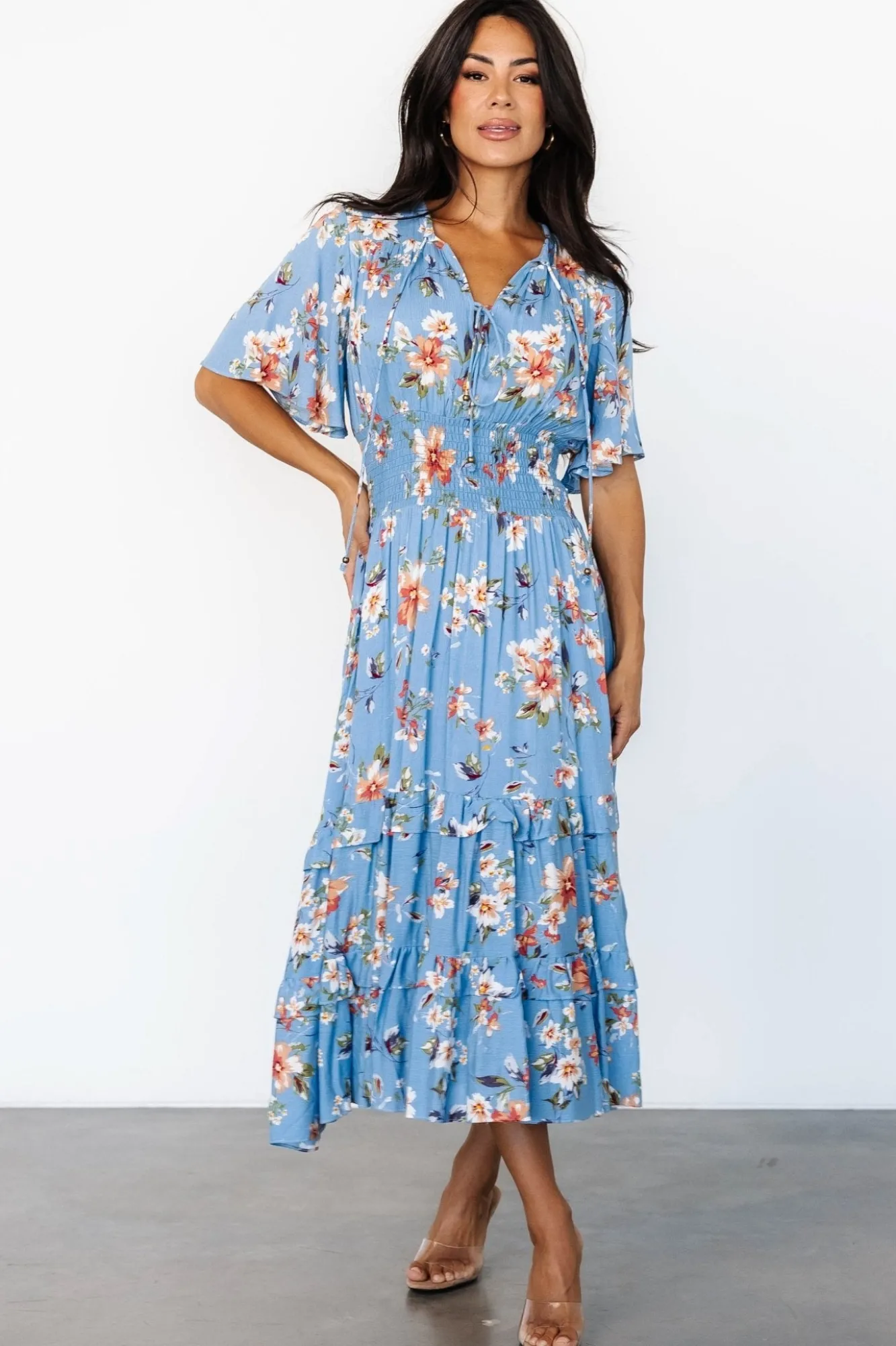 Baltic Born Spell Boho Midi Dress | Blue + Peach Floral