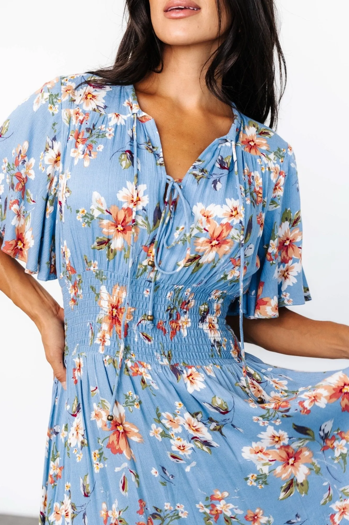 Baltic Born Spell Boho Midi Dress | Blue + Peach Floral