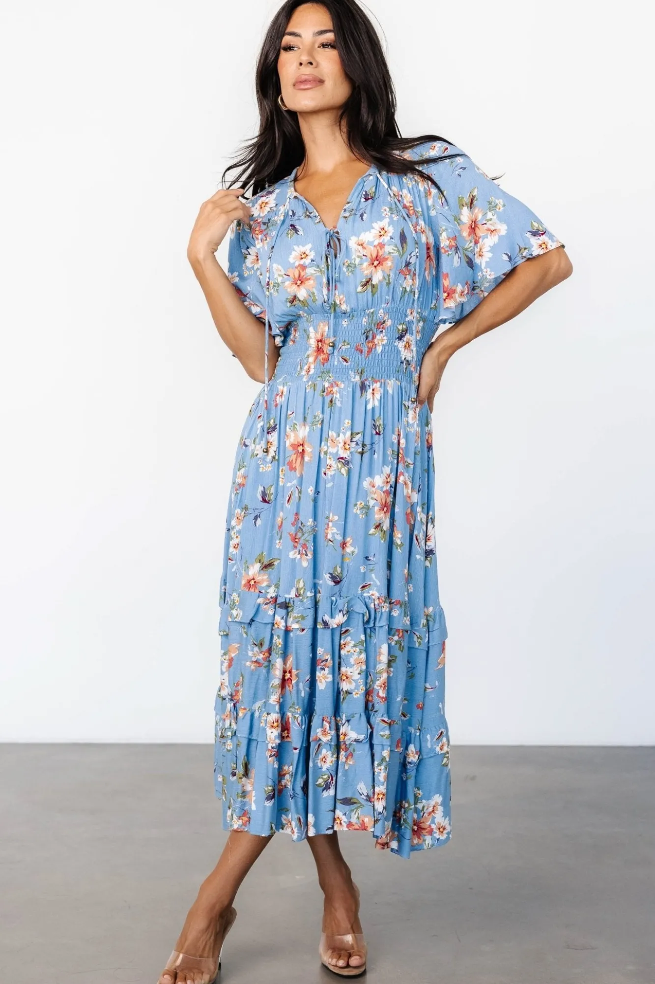 Baltic Born Spell Boho Midi Dress | Blue + Peach Floral