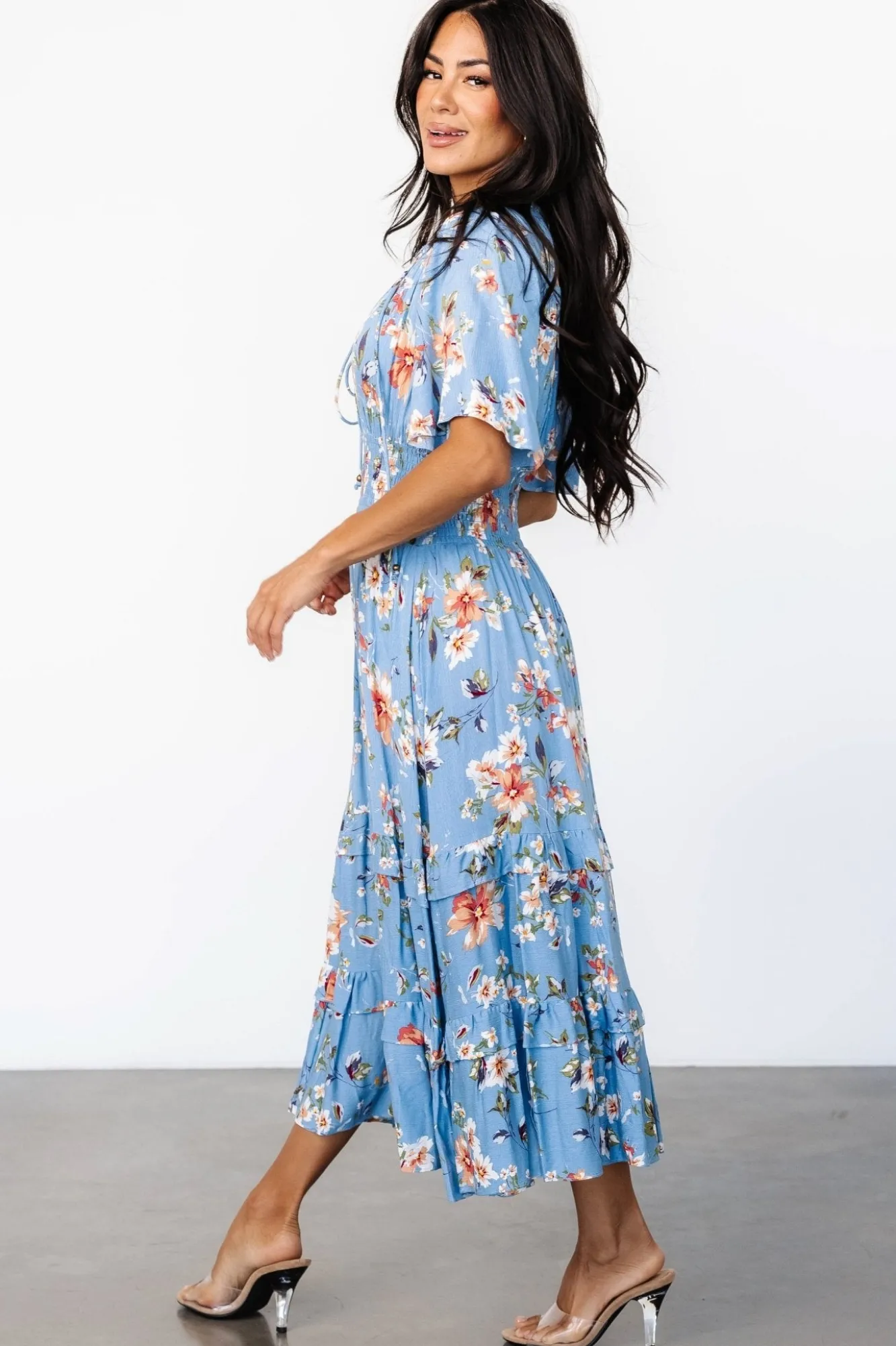 Baltic Born Spell Boho Midi Dress | Blue + Peach Floral