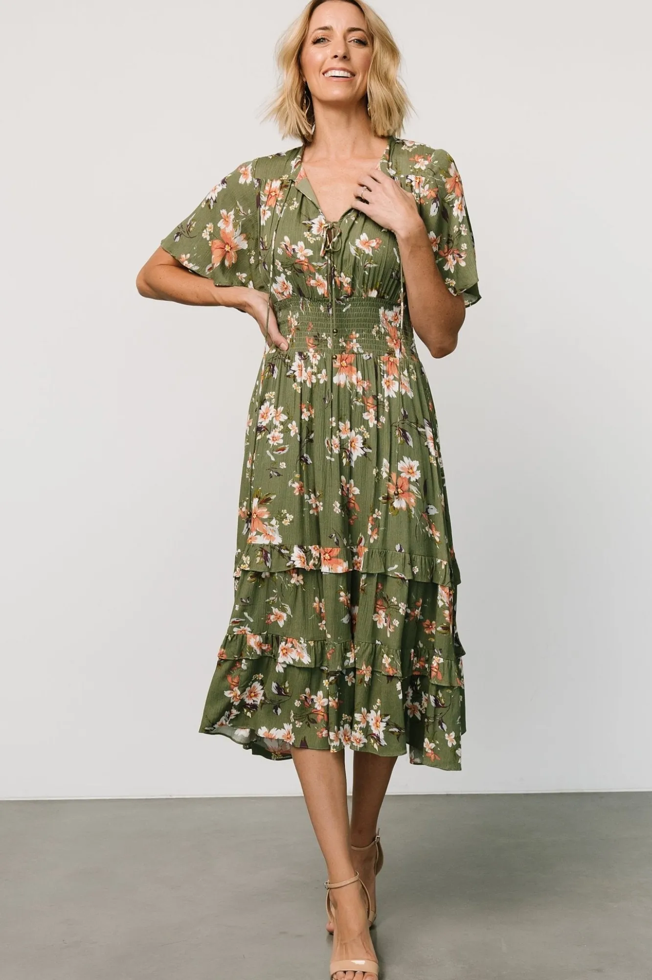 Baltic Born Spell Boho Midi Dress | Olive Floral