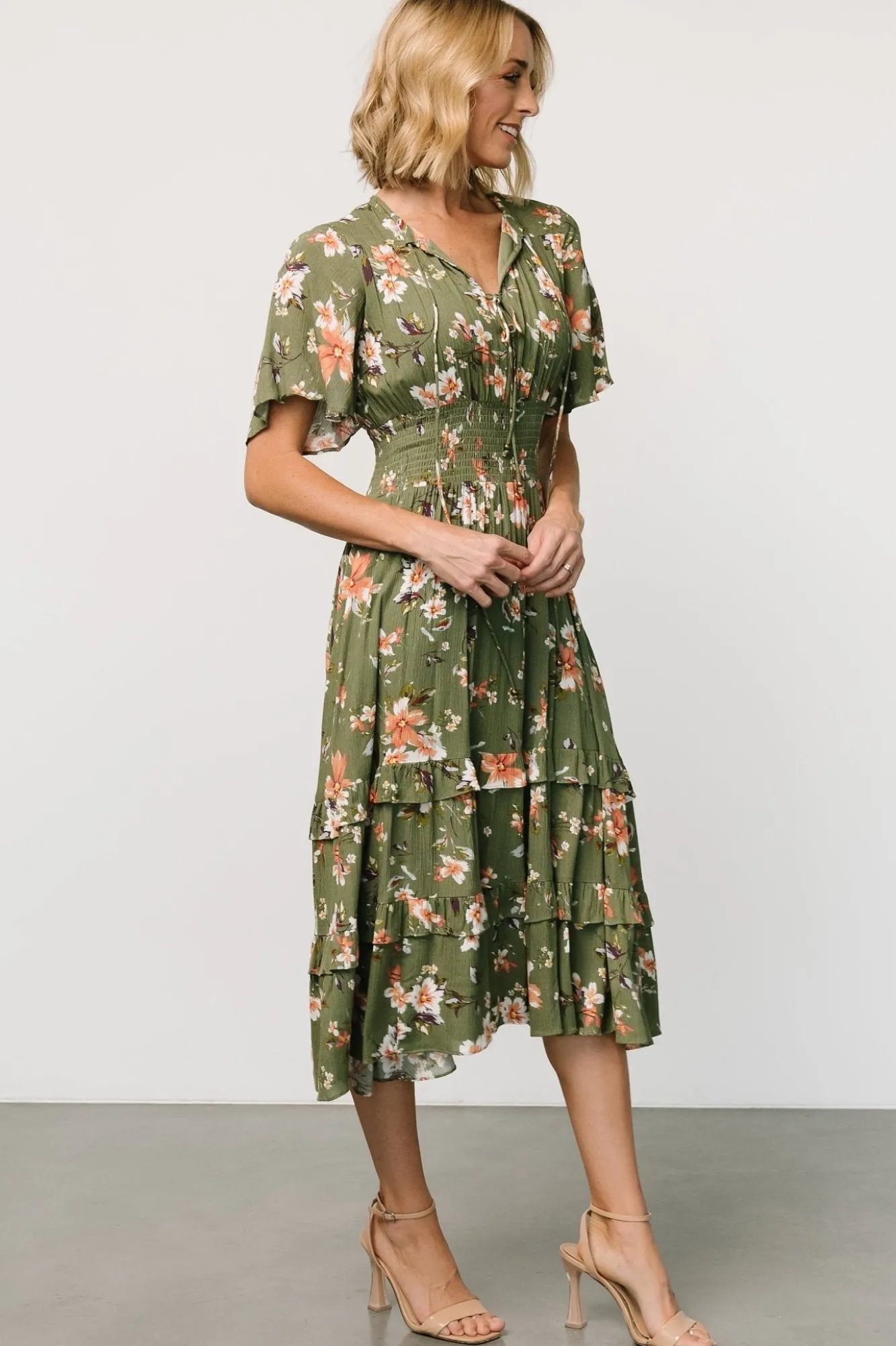 Baltic Born Spell Boho Midi Dress | Olive Floral