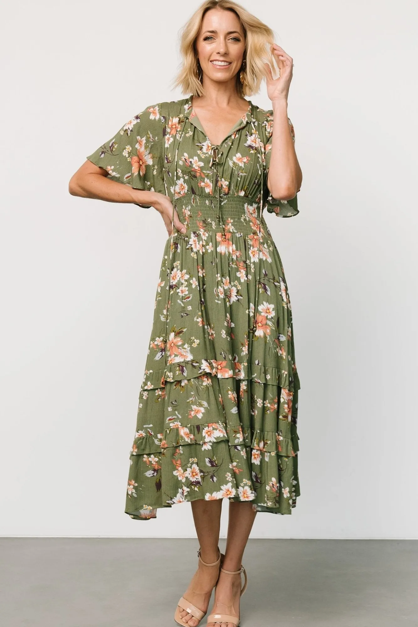 Baltic Born Spell Boho Midi Dress | Olive Floral
