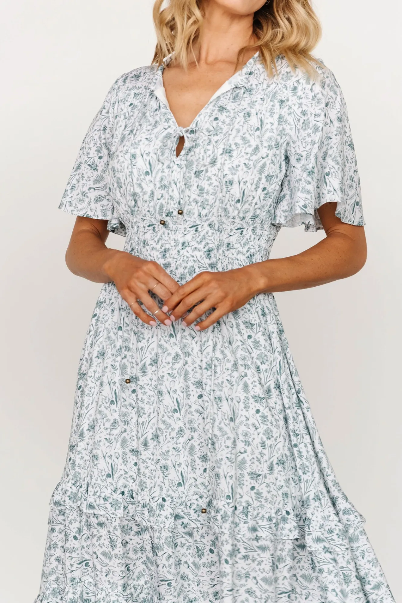Baltic Born Spell Boho Midi Dress | White + Sage
