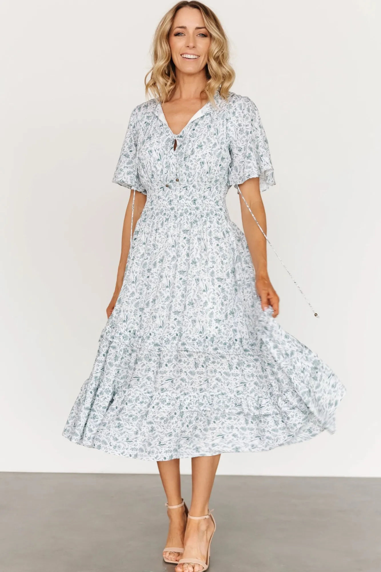 Baltic Born Spell Boho Midi Dress | White + Sage