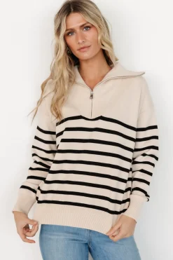 Baltic Born Sterling Half Zip Sweater | Beige + Black