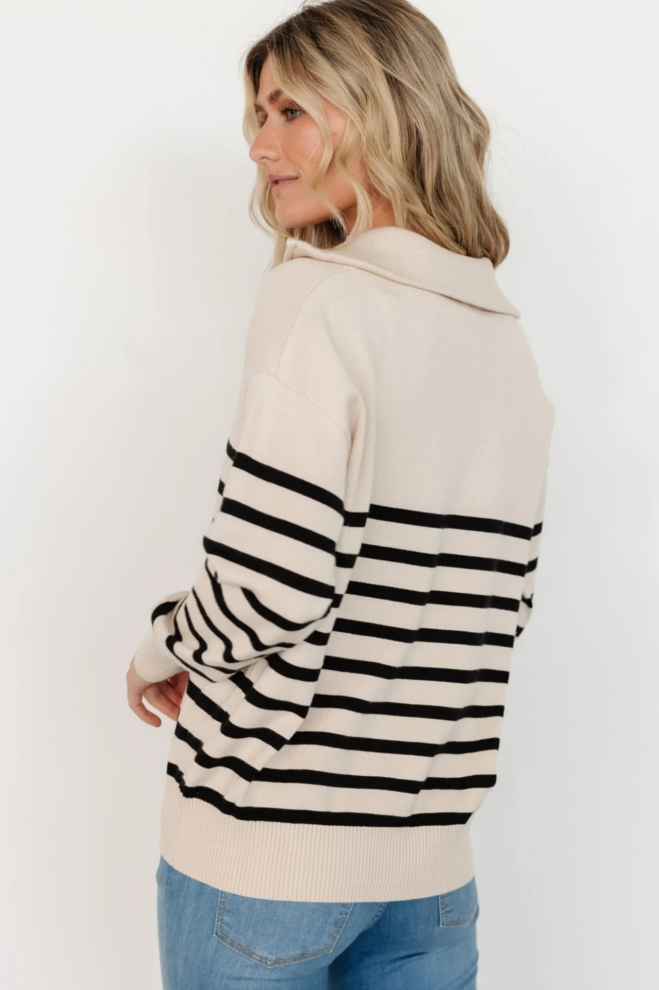 Baltic Born Sterling Half Zip Sweater | Beige + Black
