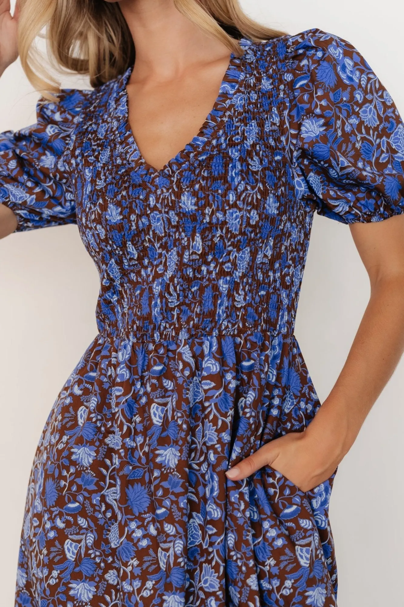 Baltic Born Stockton Smocked Dress | Brown + Blue Floral