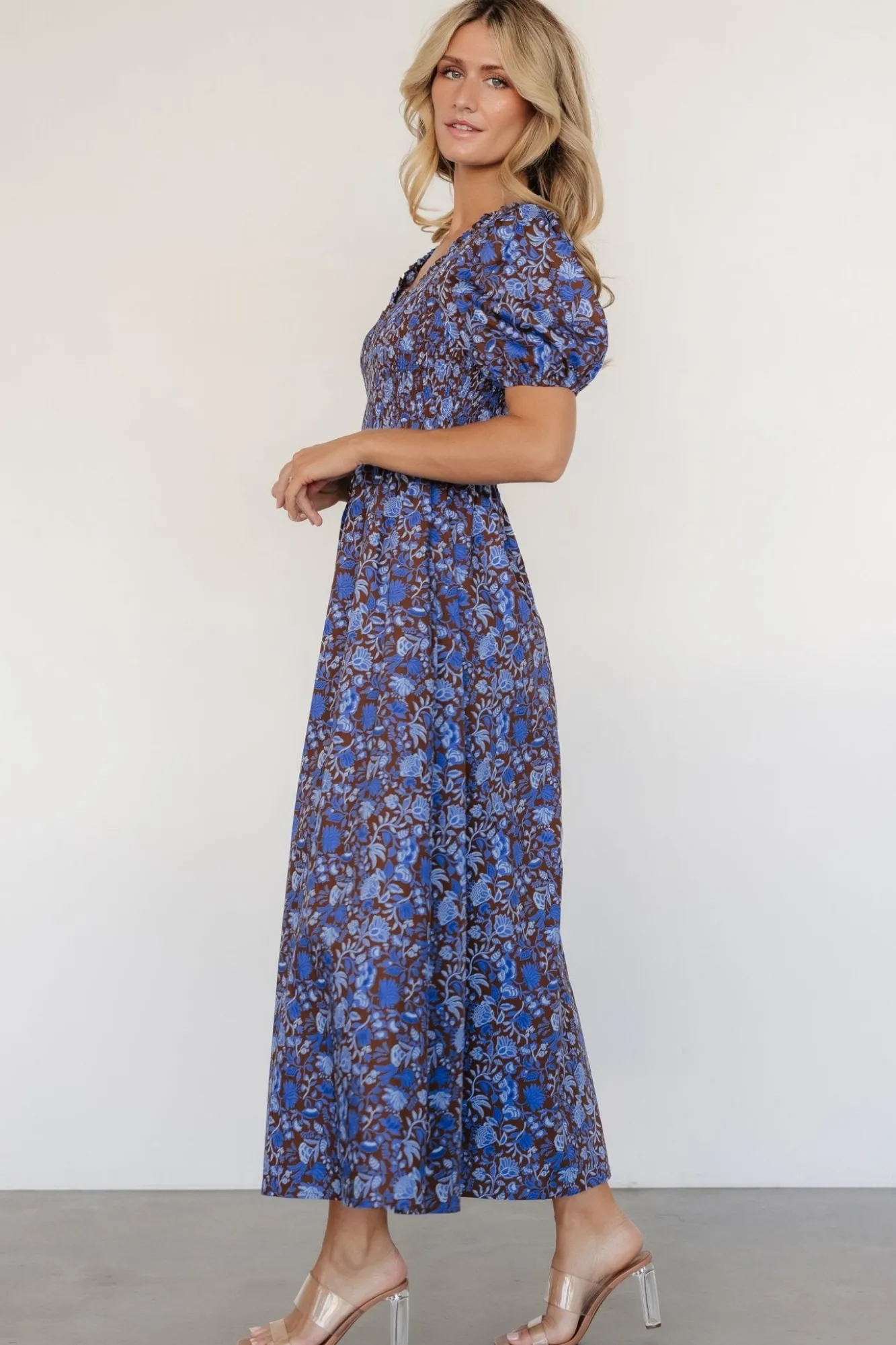 Baltic Born Stockton Smocked Dress | Brown + Blue Floral