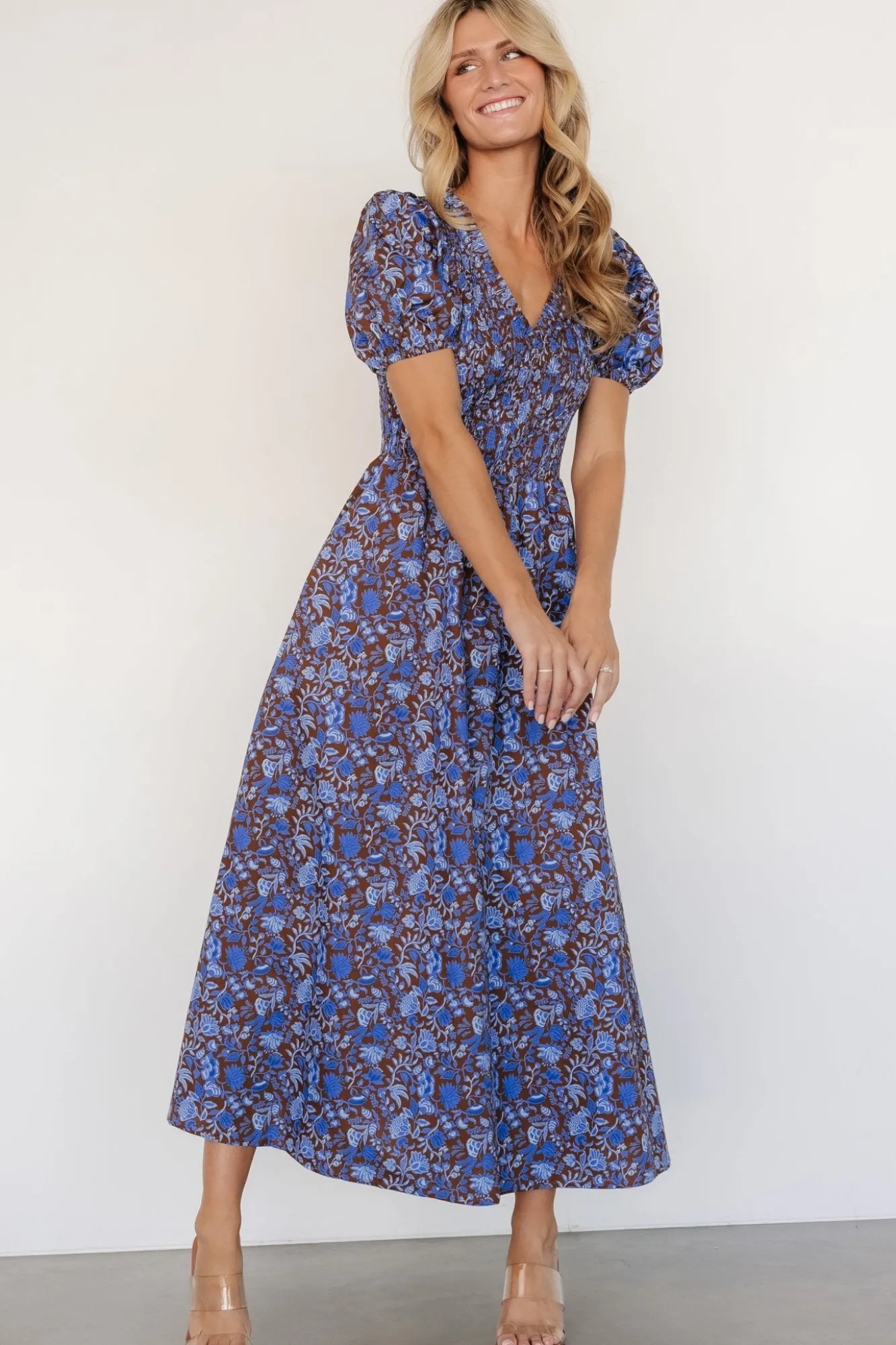 Baltic Born Stockton Smocked Dress | Brown + Blue Floral