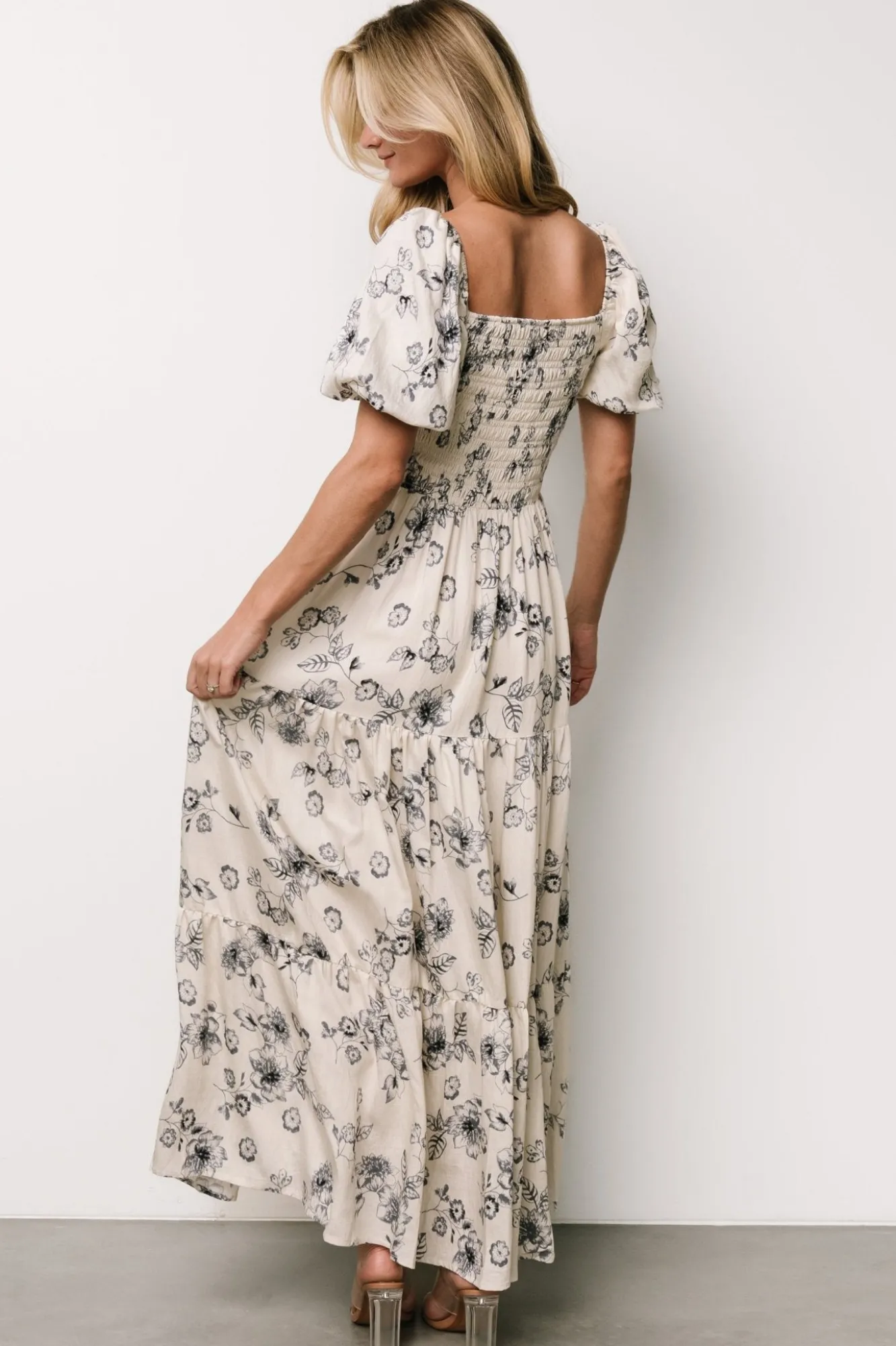 Baltic Born Susanna Smocked Maxi Dress | Ivory + Blue Floral