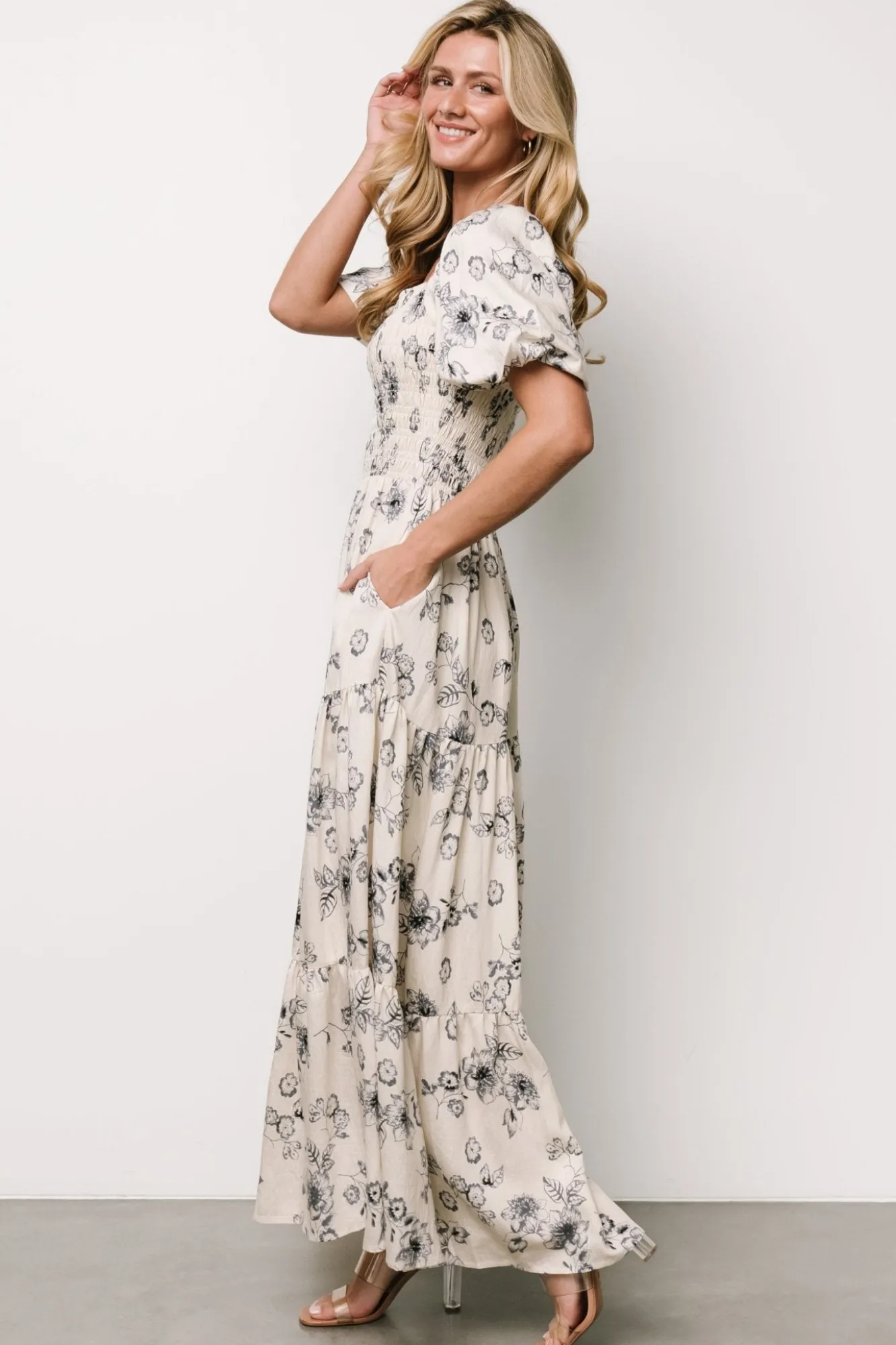 Baltic Born Susanna Smocked Maxi Dress | Ivory + Blue Floral