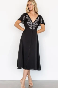 Baltic Born Swan Bead Embroidered Midi Dress |