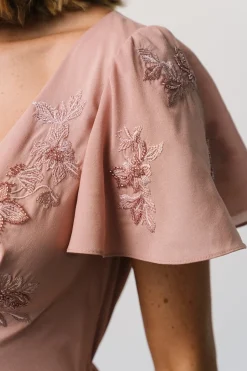 Baltic Born Swan Bead Embroidered Midi Dress | Dusty Rose