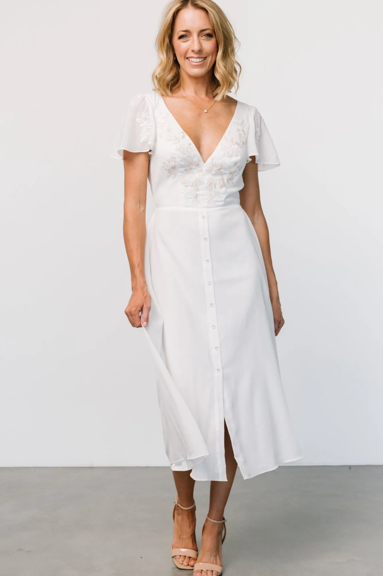 Baltic Born Swan Bead Embroidered Midi Dress | Off White