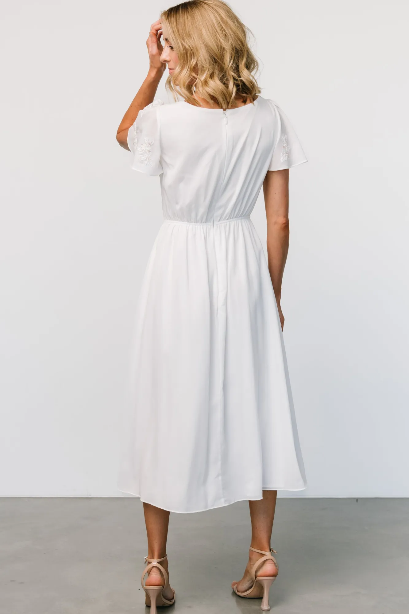 Baltic Born Swan Bead Embroidered Midi Dress | Off White
